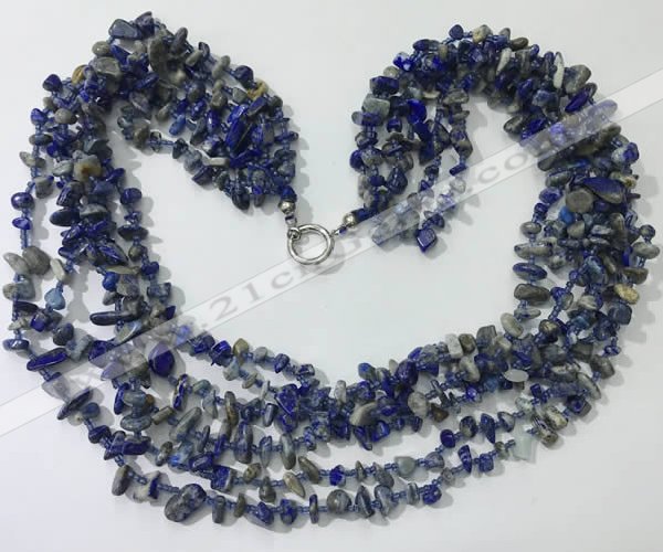 CGN728 19.5 inches stylish 6 rows lapis lazuli chips necklaces