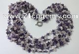 CGN734 19.5 inches stylish 6 rows amethyst & rose quartz chips necklaces