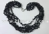 CGN738 19.5 inches stylish 6 rows black agate chips necklaces