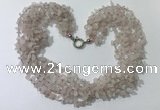 CGN746 19.5 inches stylish 8 rows rose quartz chips necklaces