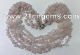 CGN755 20 inches stylish 6 rows rose quartz chips necklaces