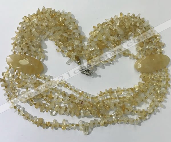 CGN757 20 inches stylish 6 rows citrine chips necklaces