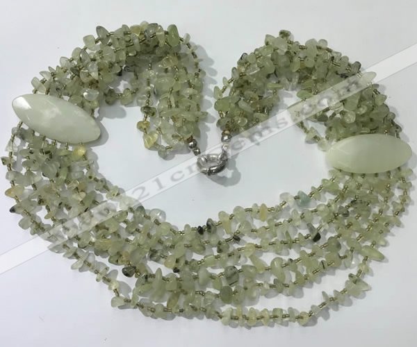 CGN758 20 inches stylish 6 rows prehnite chips necklaces