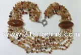 CGN762 20 inches stylish 6 rows red agate chips necklaces