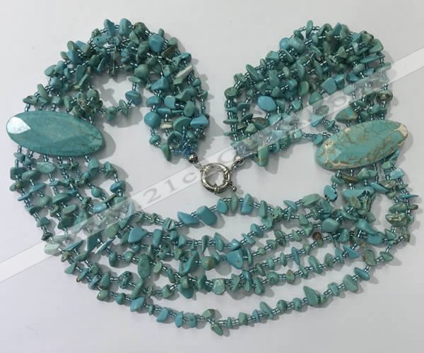 CGN764 20 inches stylish 6 rows turquoise chips necklaces