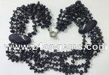 CGN767 20 inches stylish 6 rows blue goldstone chips necklaces