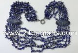 CGN769 20 inches stylish 6 rows lapis Lazuli chips necklaces