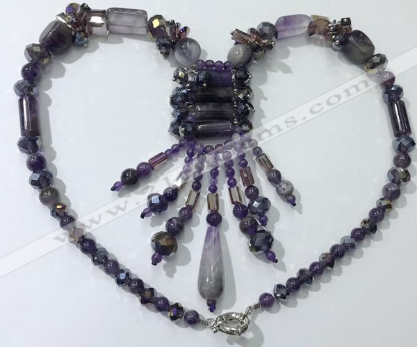 CGN811 19.5 inches chinese crystal & amethyst statement necklaces