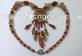 CGN814 19.5 inches chinese crystal & red agate statement necklaces