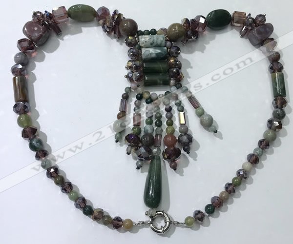 CGN815 19.5 inches chinese crystal & Indian agate statement necklaces