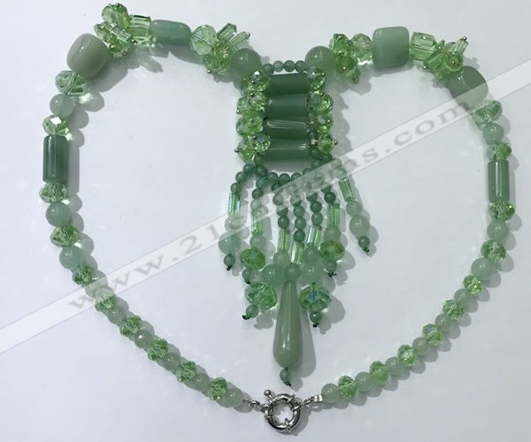 CGN817 19.5 inches chinese crystal & green aventurine statement necklaces