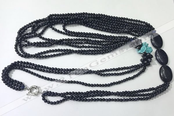 CGN849 30 inches trendy blue goldstone long beaded necklaces