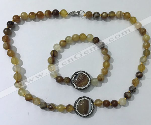 CGN870 19.5 inches 8mm round striped agate jewelry sets