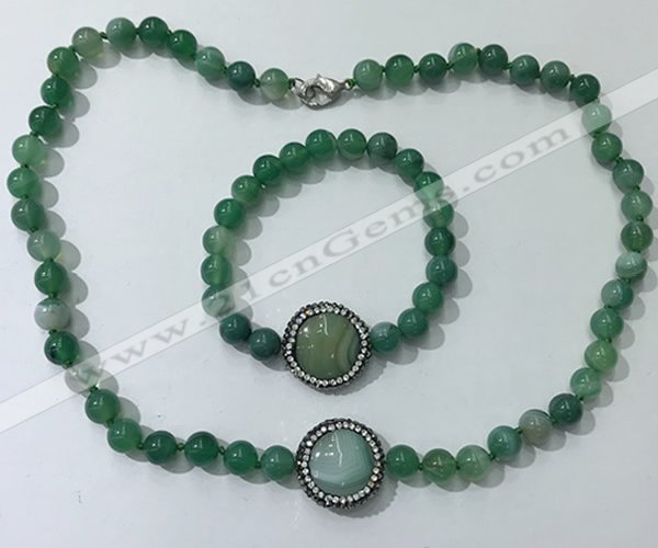 CGN877 19.5 inches 8mm round striped agate jewelry sets