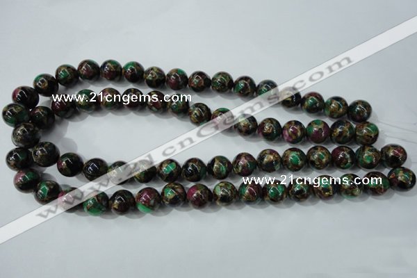 CGO05 15.5 inches 12mm round gold multi-color stone beads
