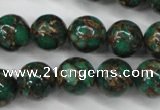 CGO105 15.5 inches 14mm round gold green color stone beads