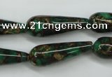 CGO130 15.5 inches 8*20mm teardrop gold green color stone beads