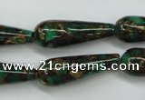 CGO131 15.5 inches 10*30mm teardrop gold green color stone beads