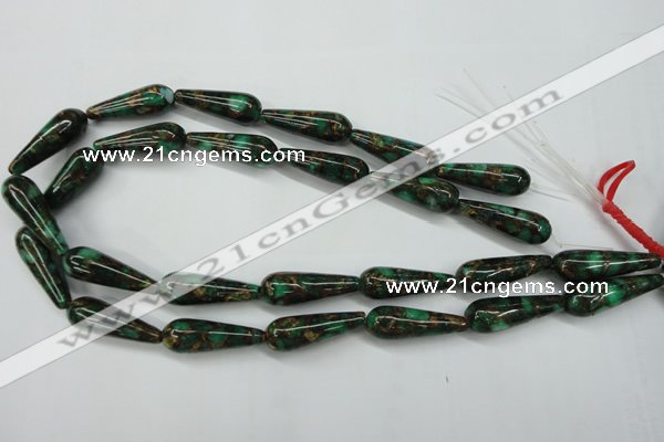 CGO131 15.5 inches 10*30mm teardrop gold green color stone beads