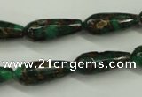 CGO137 15.5 inches 12*40mm faceted teardrop gold green color stone beads