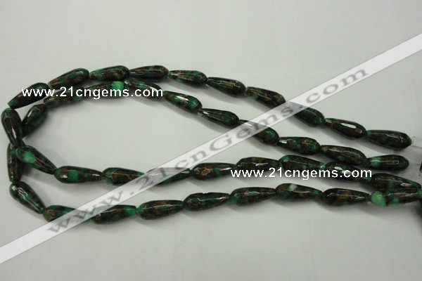 CGO137 15.5 inches 12*40mm faceted teardrop gold green color stone beads