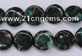 CGO140 15.5 inches 12mm flat round gold green color stone beads