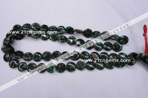 CGO140 15.5 inches 12mm flat round gold green color stone beads