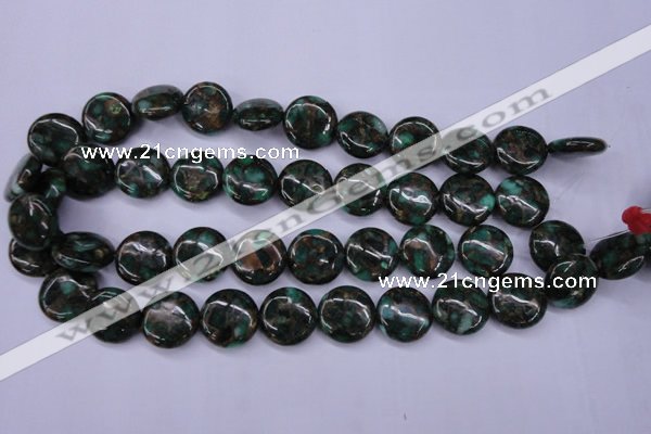 CGO142 15.5 inches 16mm flat round gold green color stone beads