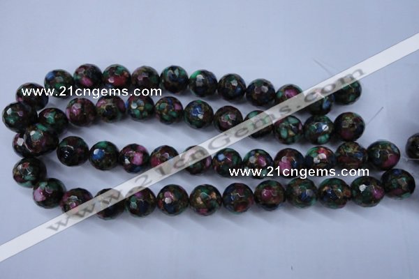 CGO16 15.5 inches 14mm faceted round gold multi-color stone beads