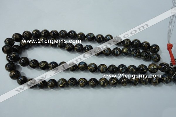 CGO164 15.5 inches 12mm round gold blue color stone beads