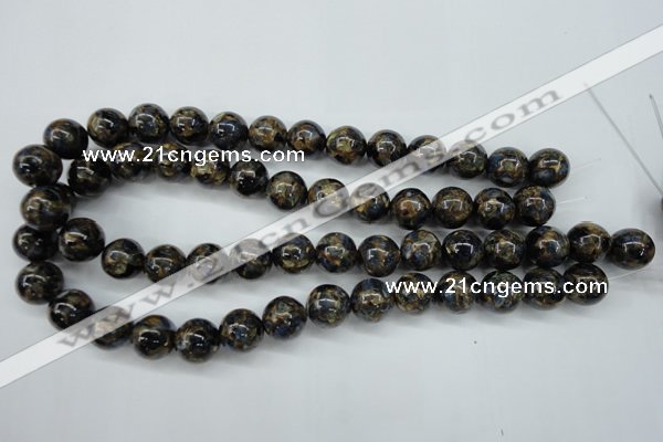 CGO166 15.5 inches 16mm round gold blue color stone beads