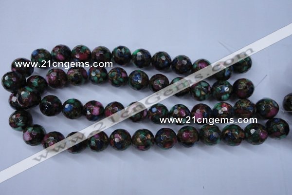 CGO17 15.5 inches 16mm faceted round gold multi-color stone beads