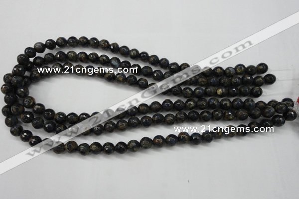 CGO171 15.5 inches 6mm faceted round gold blue color stone beads