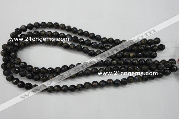 CGO173 15.5 inches 10mm faceted round gold blue color stone beads