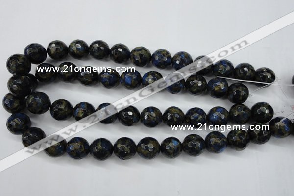 CGO174 15.5 inches 12mm faceted round gold blue color stone beads