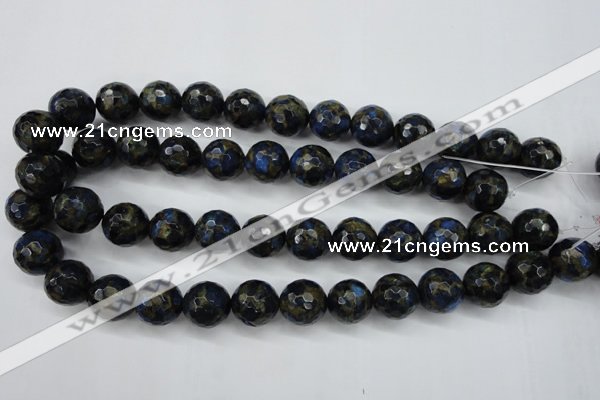 CGO175 15.5 inches 14mm faceted round gold blue color stone beads