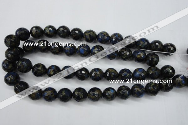 CGO177 15.5 inches 18mm faceted round gold blue color stone beads