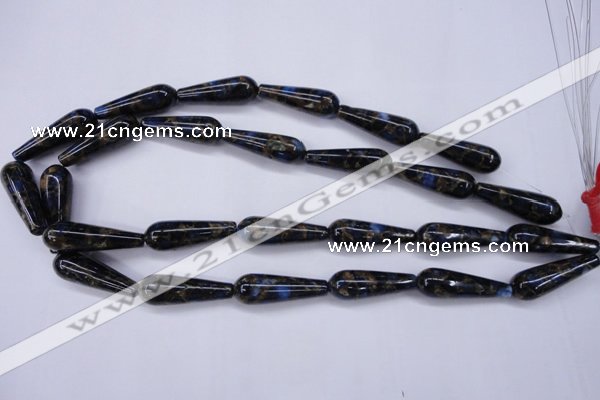 CGO190 15.5 inches 12*40mm teardrop gold blue color stone beads