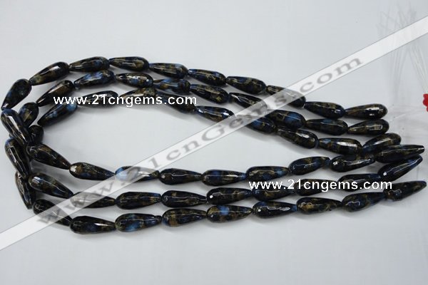 CGO194 15.5 inches 10*30mm faceted teardrop gold blue color stone beads