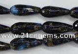 CGO195 15.5 inches 12*40mm faceted teardrop gold blue color stone beads