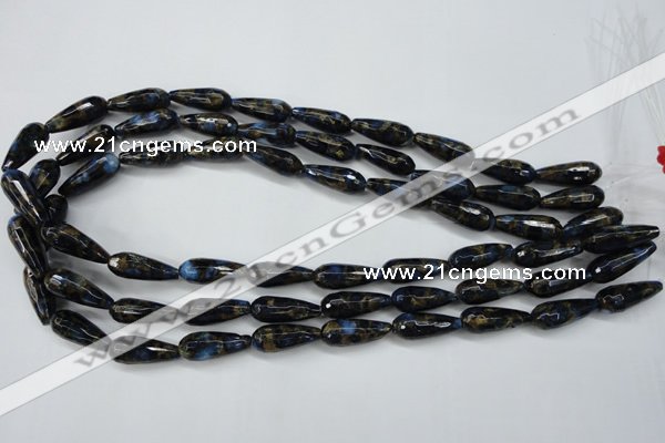 CGO195 15.5 inches 12*40mm faceted teardrop gold blue color stone beads