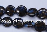 CGO200 15.5 inches 12mm flat round gold blue color stone beads