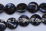 CGO201 15.5 inches 14mm flat round gold blue color stone beads