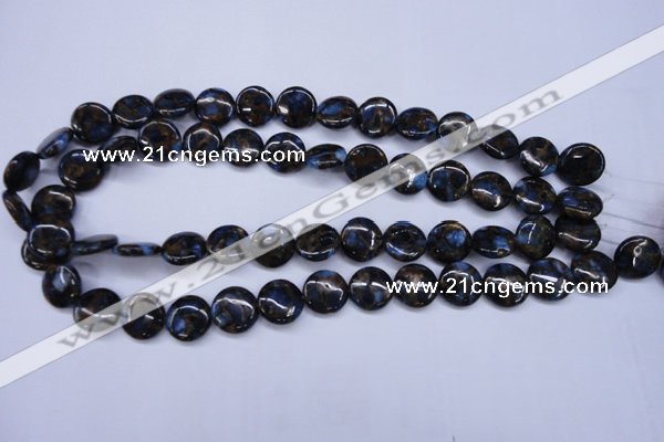 CGO201 15.5 inches 14mm flat round gold blue color stone beads