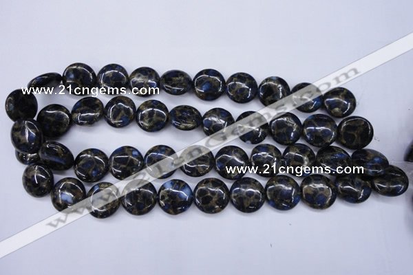 CGO203 15.5 inches 18mm flat round gold blue color stone beads