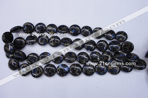 CGO204 15.5 inches 20mm flat round gold blue color stone beads