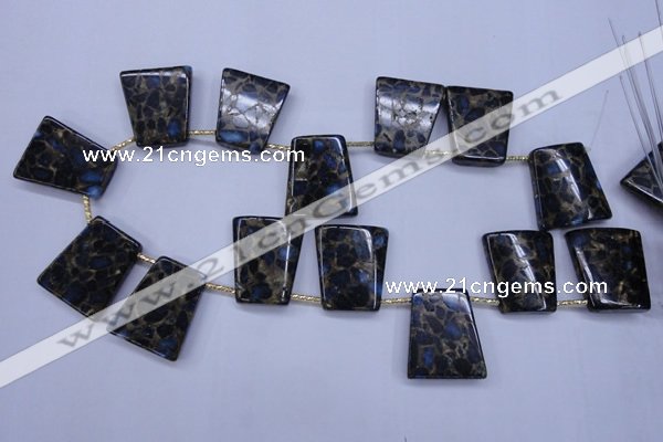 CGO215 Top-drilled 22*28mm trapezoid gold blue color stone beads