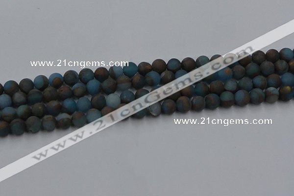 CGO257 15.5 inches 8mm round matte gold multi-color stone beads