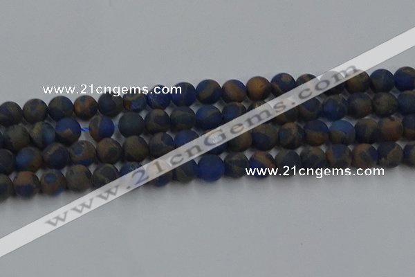 CGO263 15.5 inches 10mm round matte gold multi-color stone beads