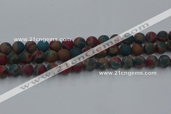 CGO269 15.5 inches 12mm round matte gold multi-color stone beads
